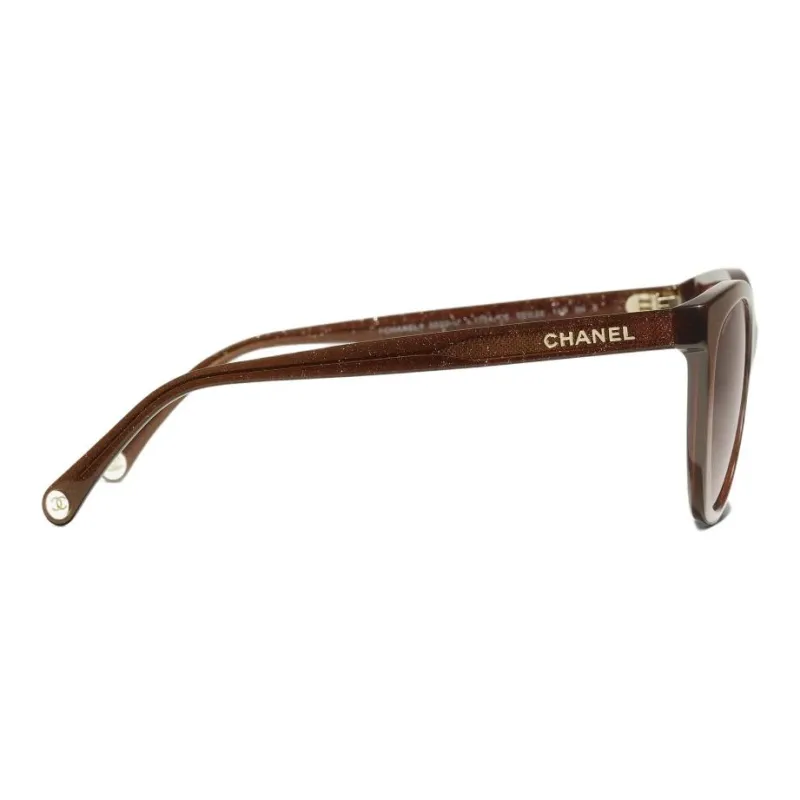 CHANEL Acetate Irregular Shape Sunglasses Unisex Brown-2