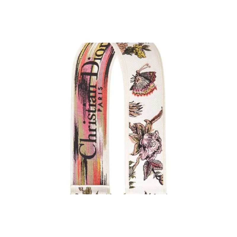 DIOR Embroidered Cow Leather Patchwork Shoulder Strap Bag Straps Women's White/Multicolor-2