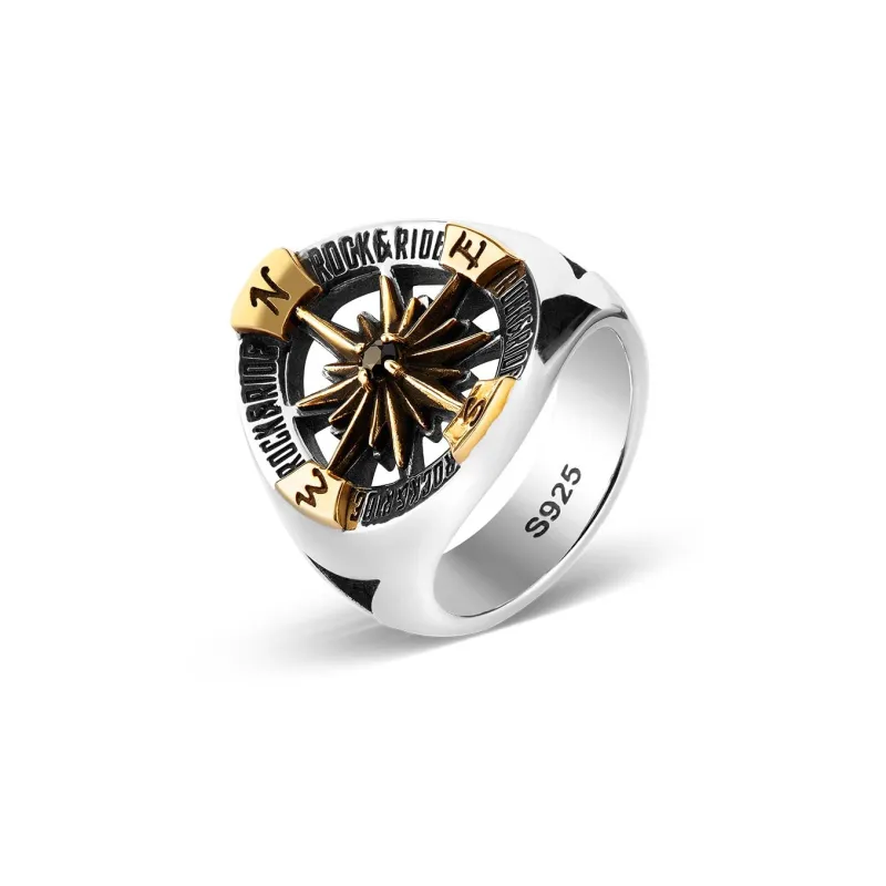 ROCK&RIDE 925 Silver Inlaid With Obsidian Rings Men's-2