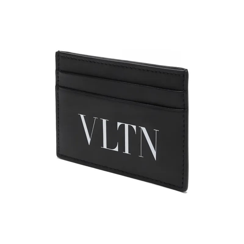 Valentino Cow Leather Card Holder Card Holder Men's Black White-1