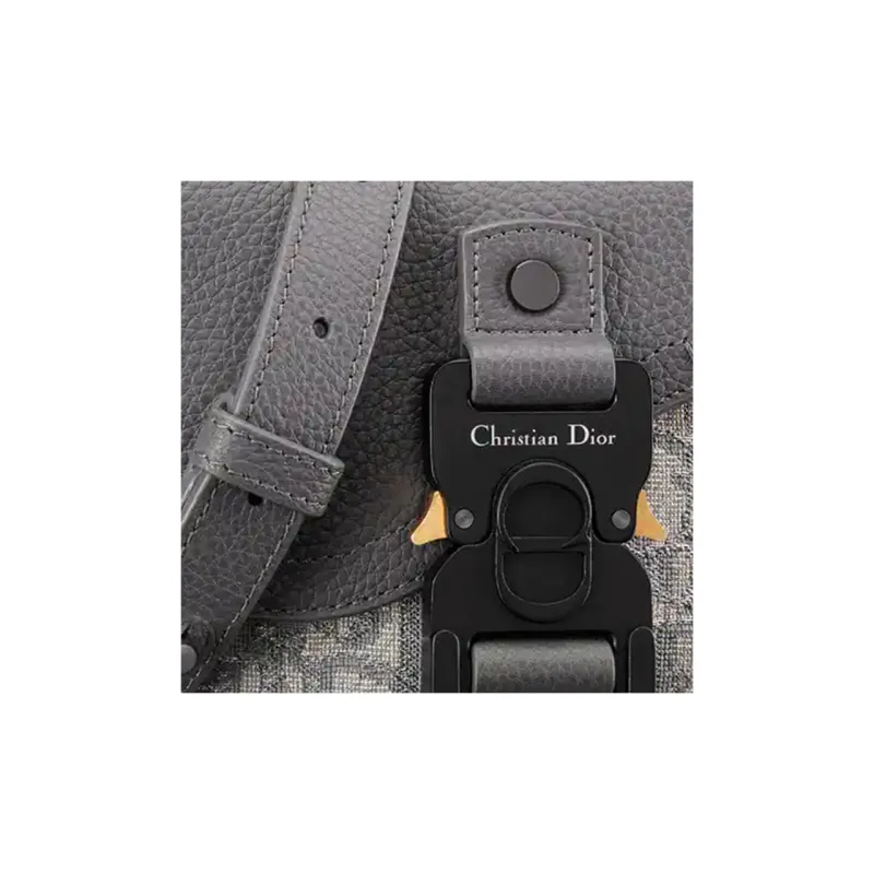 DIOR Jacquard Fabric Patchwork Cow Leather Saddle Bags One Shoulder Crossbody Clutches Regular Men's Dark Gray-5