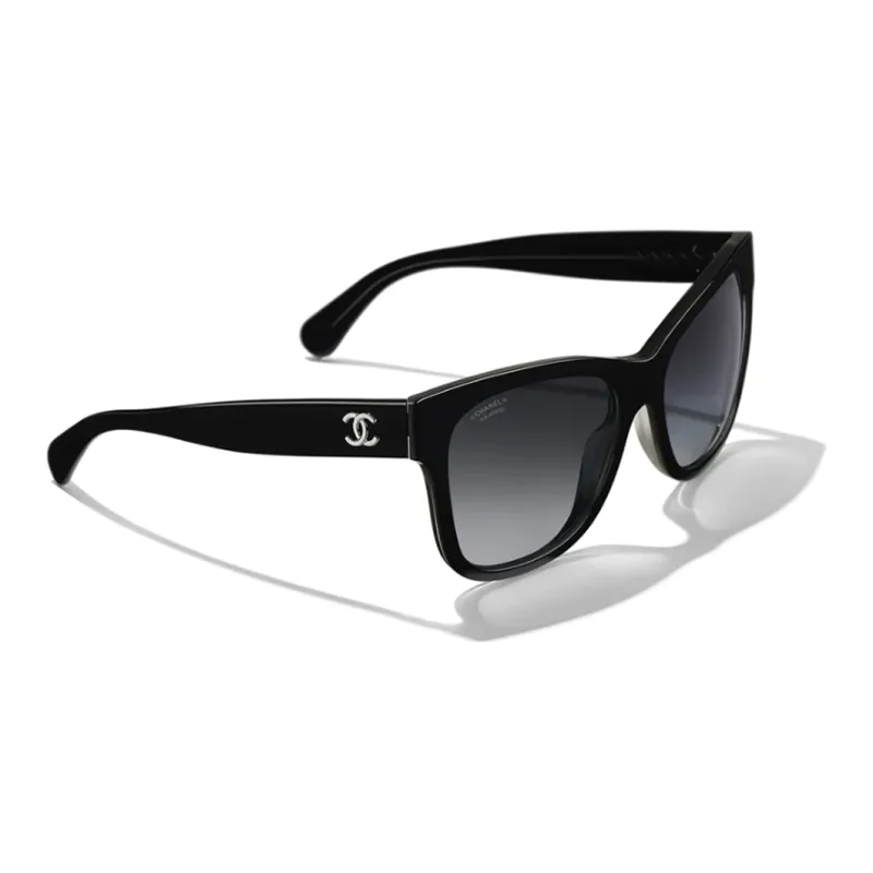 CHANEL Acetate Irregular Shape Sunglasses Unisex Black-4