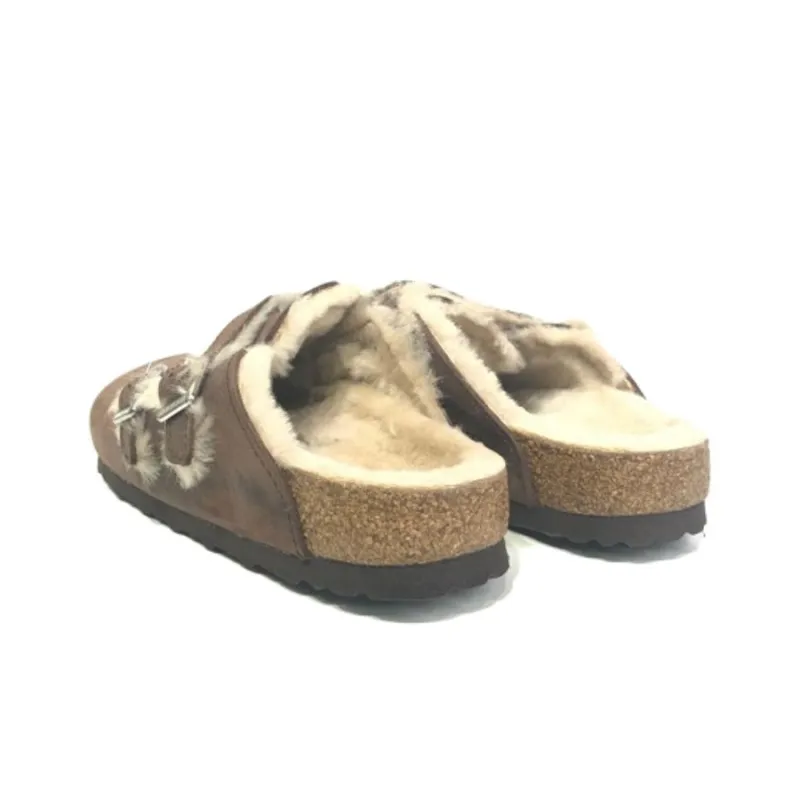 Birkenstock Blair Shearling Oiled Leather Sandals 'Brown' Women's-3