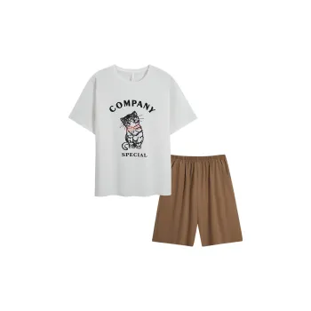 Sha Qian Pajama Set Summer Men's White
