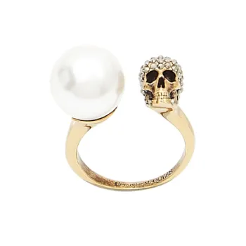 Alexander McQueen Pearl-embellished Skull Ring