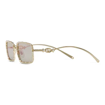 GUCCI Metal Crystal Square Sunglasses Women's Gold