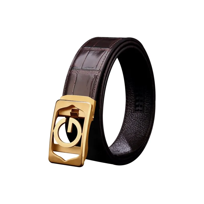 LUCKY LION Automatic Buckle Crocodile Leather Patterned Luxury Casual Cow Split Leather Belts Men's-0