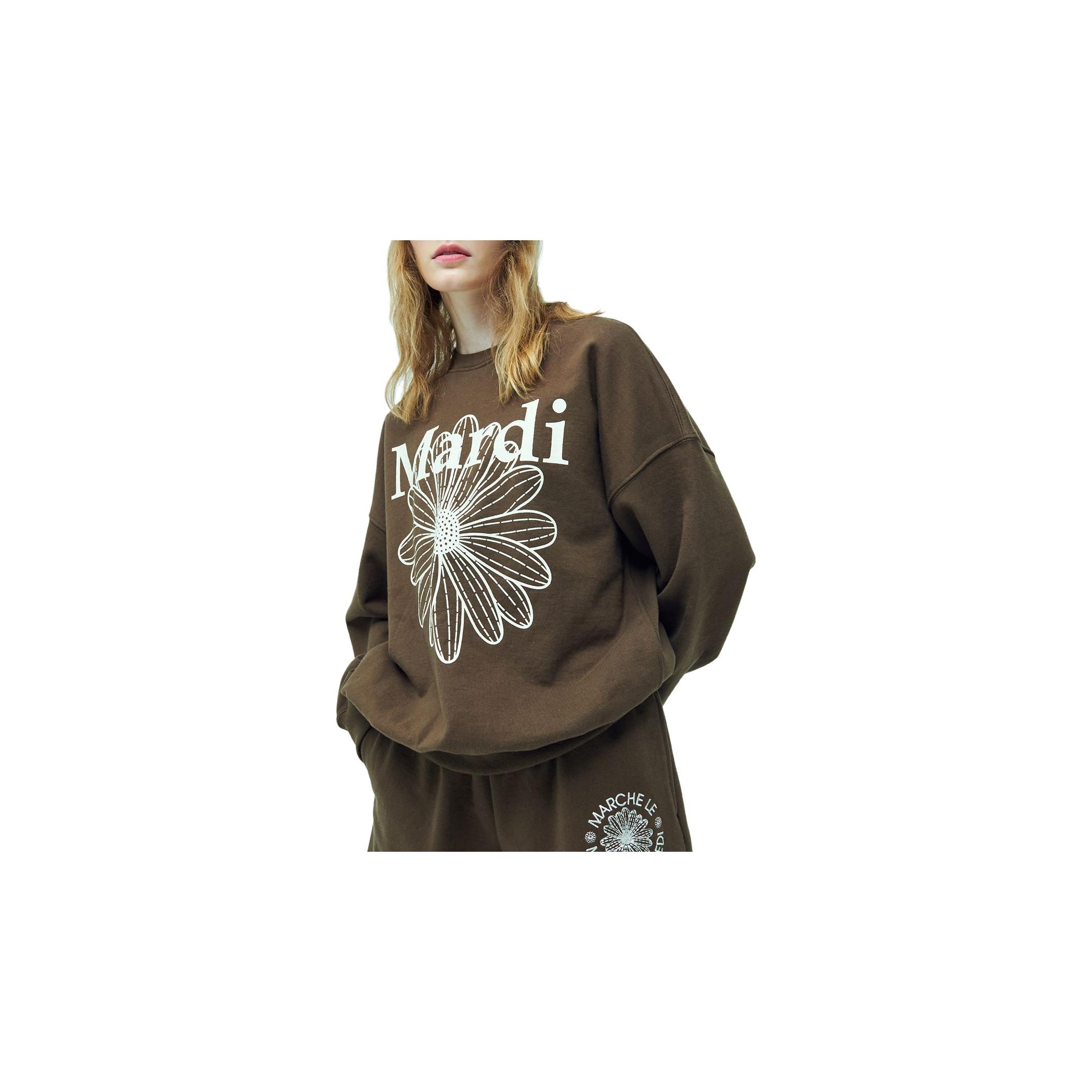 MARDI MERCREDI Flower Sweatshirt Navy/Cream Gray (Green) One