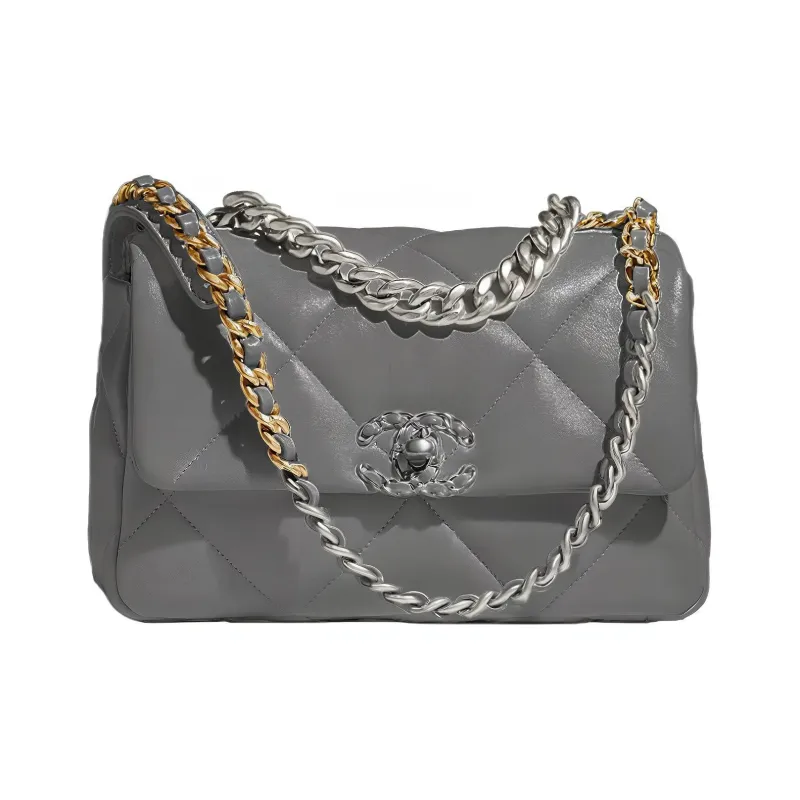 CHANEL 19Bag Sheepskin Flap Bag Handbag, Shoulder Bag, Crossbody Bag Trumpets Women's Gray-0