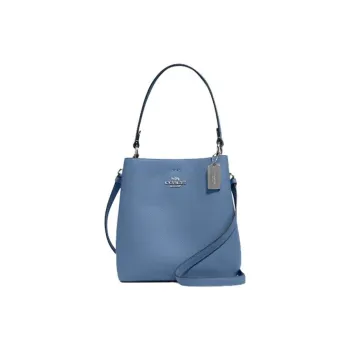 COACH Pebbled Leather Bucket Bag, Portable Crossbody Bag, Shoulder Bag Small Size Women's Blue