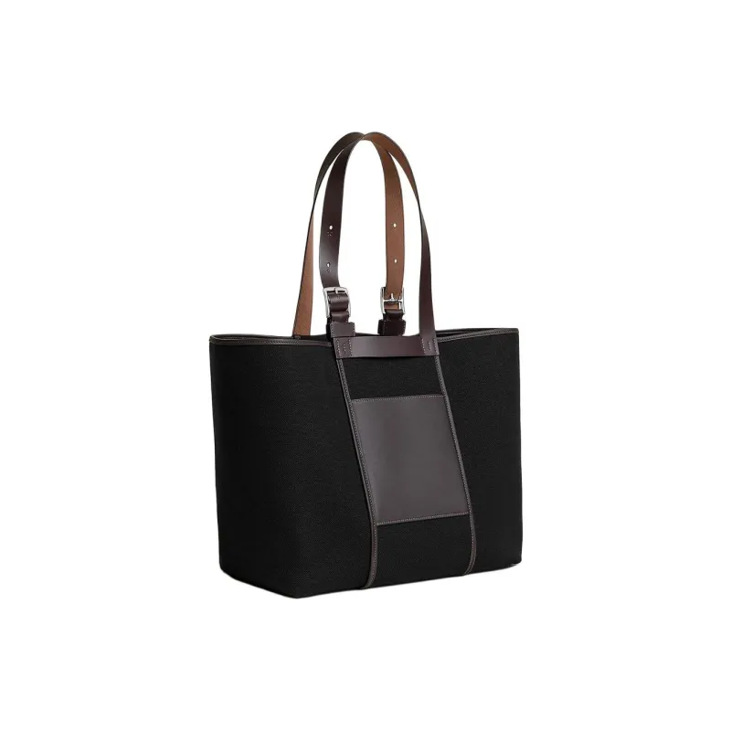 HERMES Goeland Canvas With Hunter Leather And Swift Calfskin One Shoulder Handbags Women's Black & Brown-1