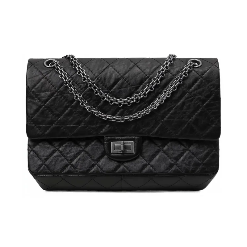 CHANEL Calfskin Shoulder Bag Women's Black & Silver-1