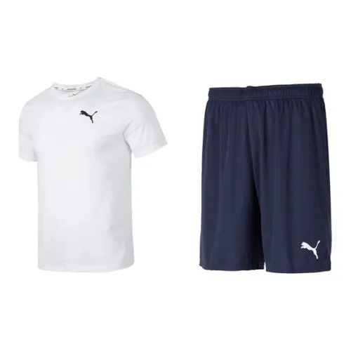 PUMA Casual Sportswear Men Set White Tops+Hidden Blue Shorts