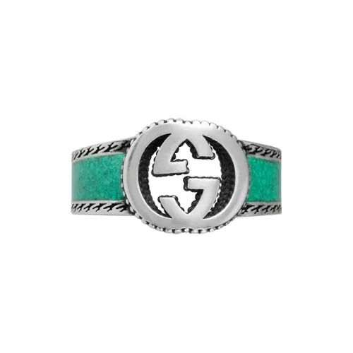 GUCCI Ring With Interlocking G Textured Trim Silver