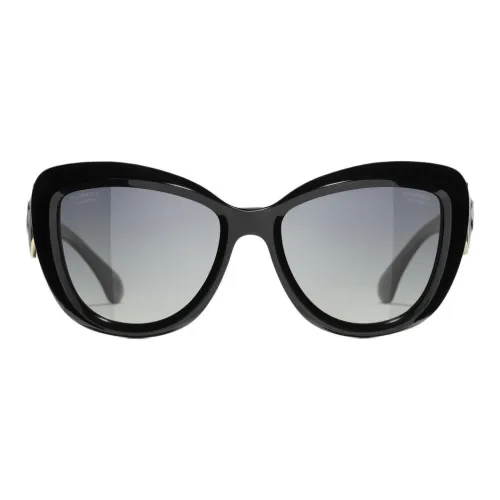 CHANEL Acetate Butterfly Sunglasses Unisex Black