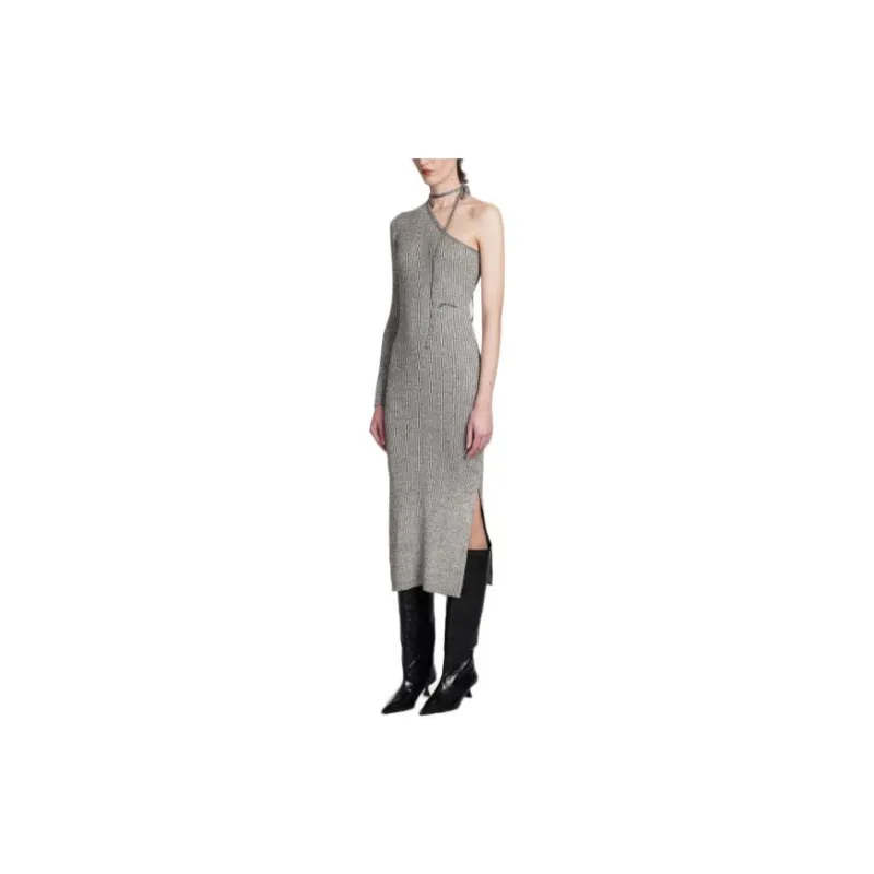 GANNI Sparkle One Sleeved Ribbed Knit Dres-2