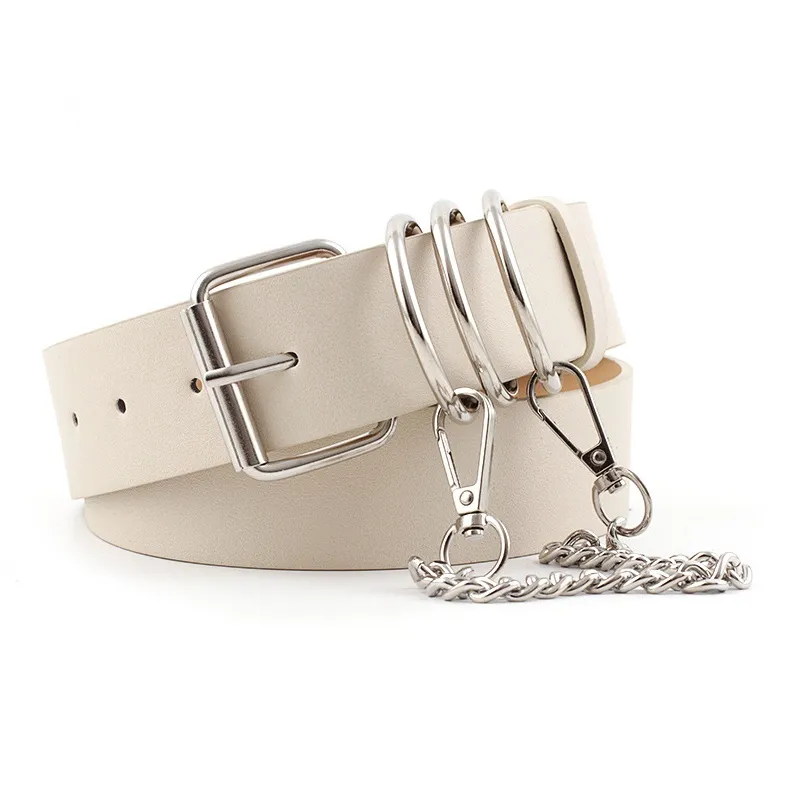 FUO Fashion Workplace Casual Fashion Individual Wide Belt Decoration Metal Chain Cow Leather Leather Belts Unisex 3.8cm-1
