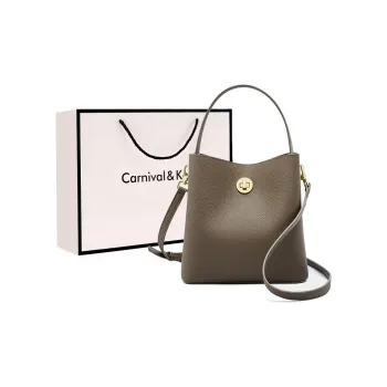 Carnival Keep Top Grain Cow Leather Bucket Bag Shoulder Bag Handbag Regular Women's Khaki/Black
