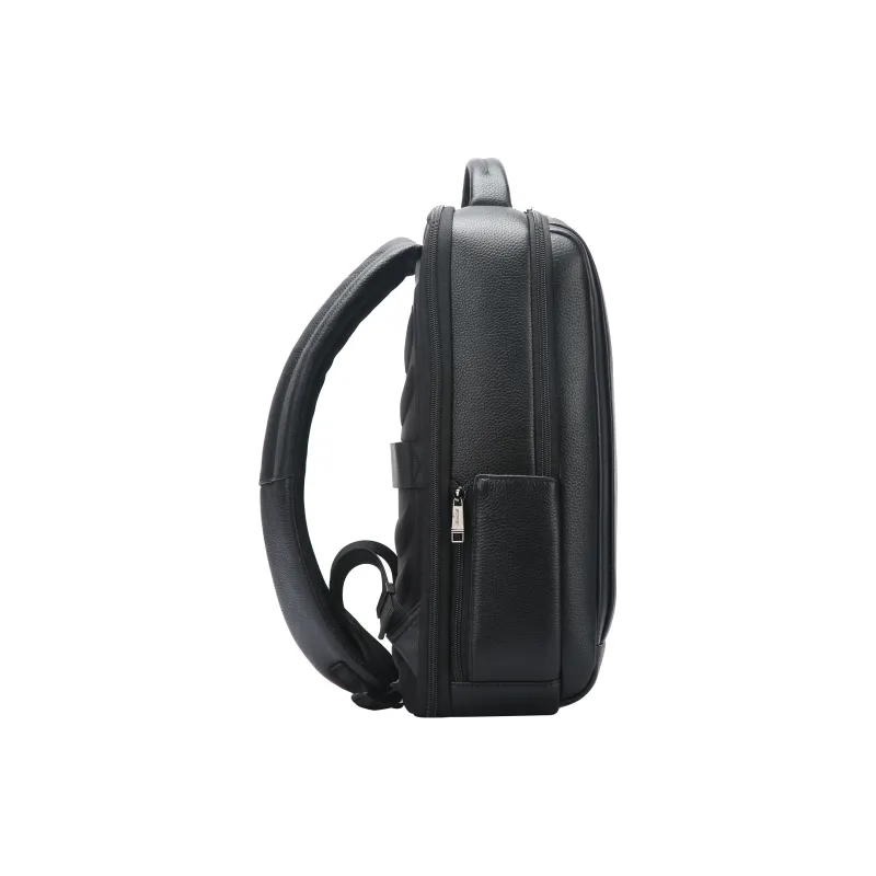 BOPAI Top Grain Cow Leather Backpack Laptop Backpack Regular Men's Black-2