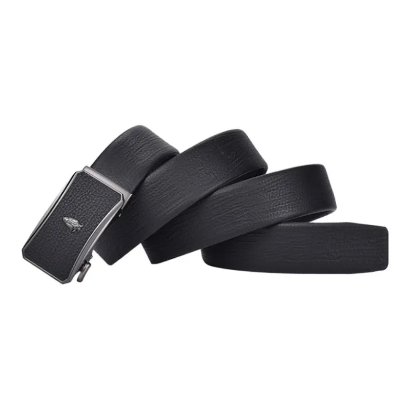 Hush Puppies Star Series Classic Luxury Relief Logo Alloy Automatic Buckle Cow Leather Belts Men's Black Width 3.5cm-1