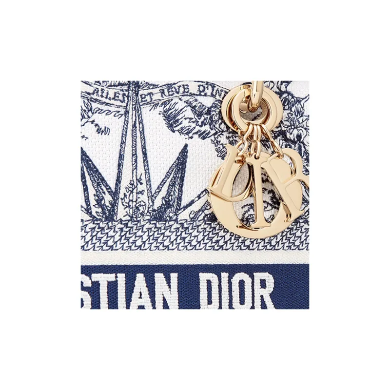 DIOR Lady D-Lite Embroidery Daisie Bag Shoulder Bag Crossbody Bag Handbag Medium Size Women's Blue-4