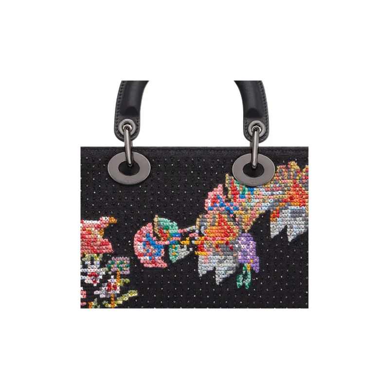 DIOR Lady D-JOY Cross-Stitch Embroidery Daisie Bag Shoulder Bag Crossbody Bag Handbag Regular Women's Black-4