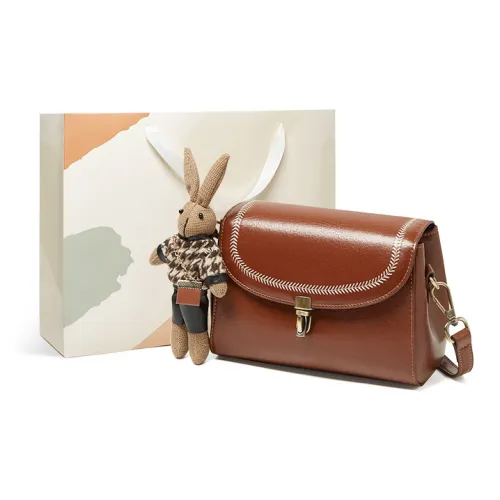 15 MINS Cow Leather Small Square Bag Shoulder Bag Crossbody Bag Small Size Women's Brown