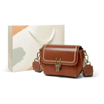 15 MINS Cow Leather Elegant Stitching Versatile Shoulder Bag Crossbody Bag Small Size Women's Midnight Black