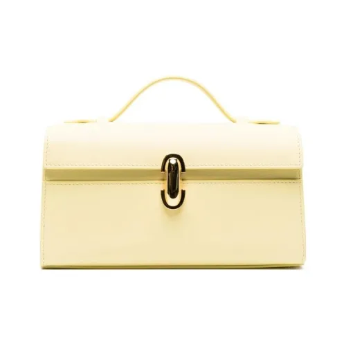 SAVETTE Textured Calfskin Handbag Women's Cream Yellow