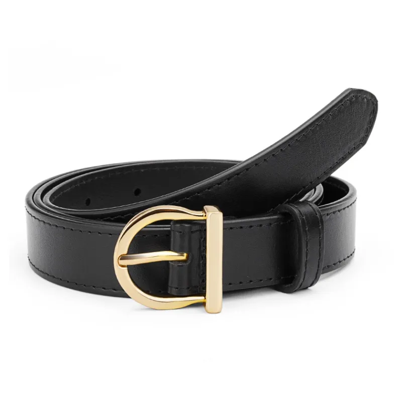 Cows Reign Horse Shoe Pin Buckle Top Grain Cow Leather Versatile Leather Belts Women's-1
