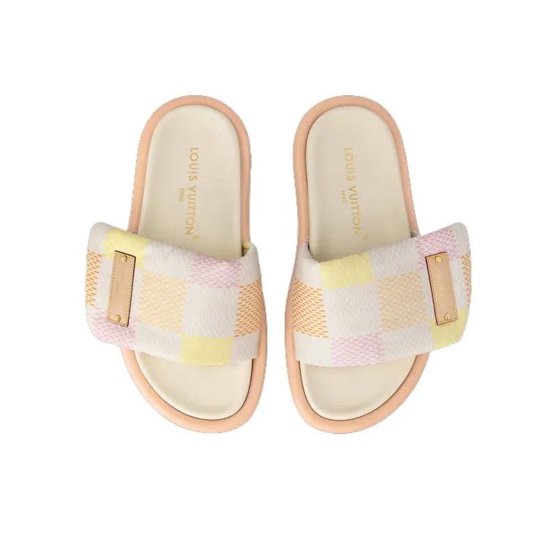 LOUIS VUITTON Pool Pillow Comfort Slide Slippers Women's Beige Pink Yellow-3