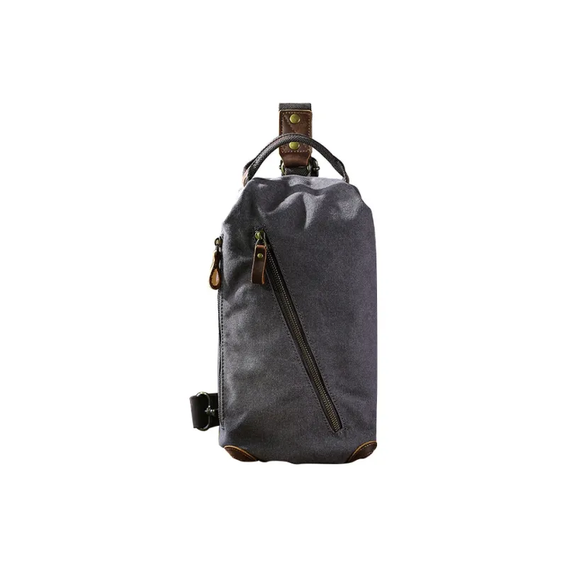 DOSRFINI Canvas Canvas Bag Sling Bag Men's Dark Gray/Khaki/Army Green-0