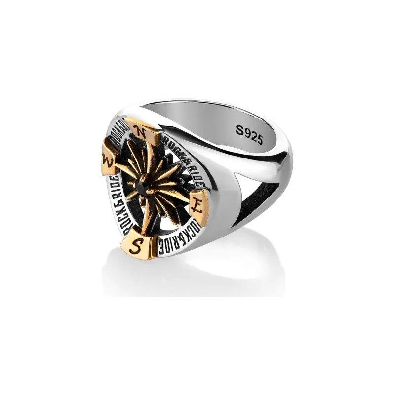 ROCK&RIDE 925 Silver Inlaid With Obsidian Rings Men's-1