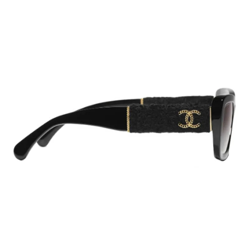 CHANEL Acetate Tweed Irregular Shape Sunglasses Women's Black-2