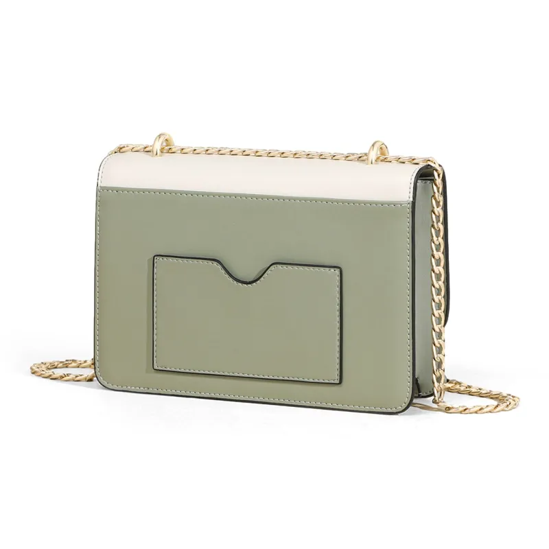 COMELY Cow Leather Patchwork Synthetic Leather Chain Bag Shoulder Bag Regular Women's Matcha Green-2