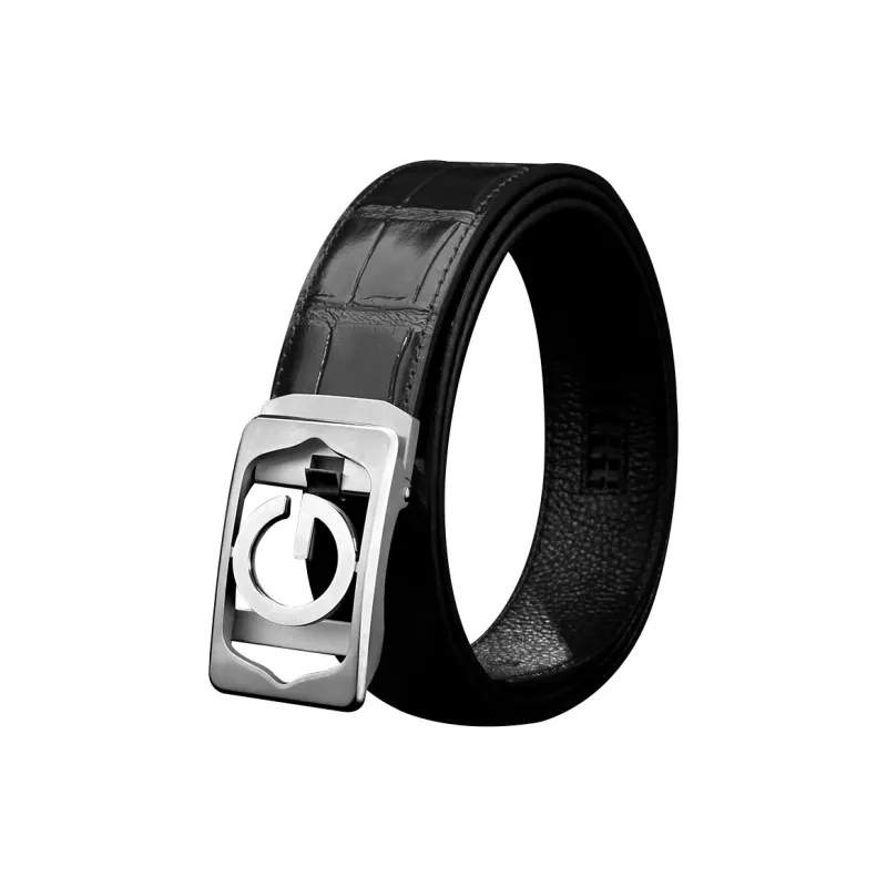 LUCKY LION Automatic Buckle Crocodile Leather Patterned Luxury Casual Cow Split Leather Belts Men's-6