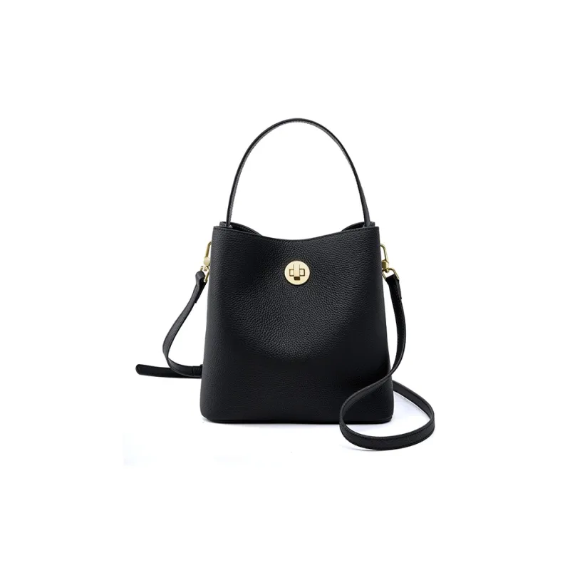 Carnival Keep Top Grain Cow Leather Bucket Bag Shoulder Bag Handbag Regular Women's Khaki/Black-9
