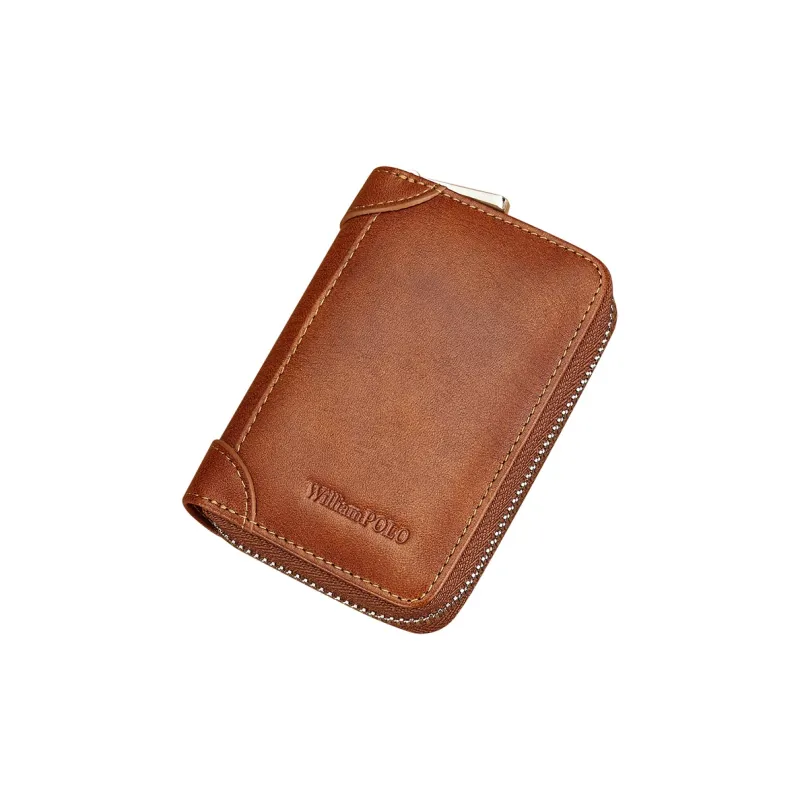 WilliamPOLO Cow Leather Coin Purses Card Holders Regular Men's Yellow Brown/Black Coffee-1