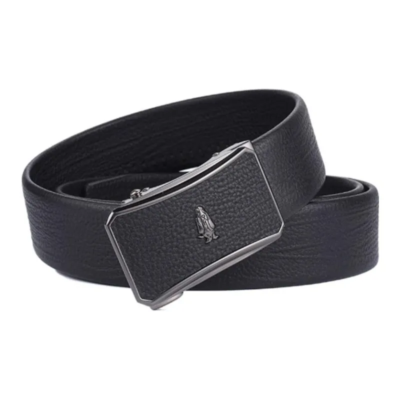 Hush Puppies Star Series Classic Luxury Relief Logo Alloy Automatic Buckle Cow Leather Belts Men's Black Width 3.5cm-2