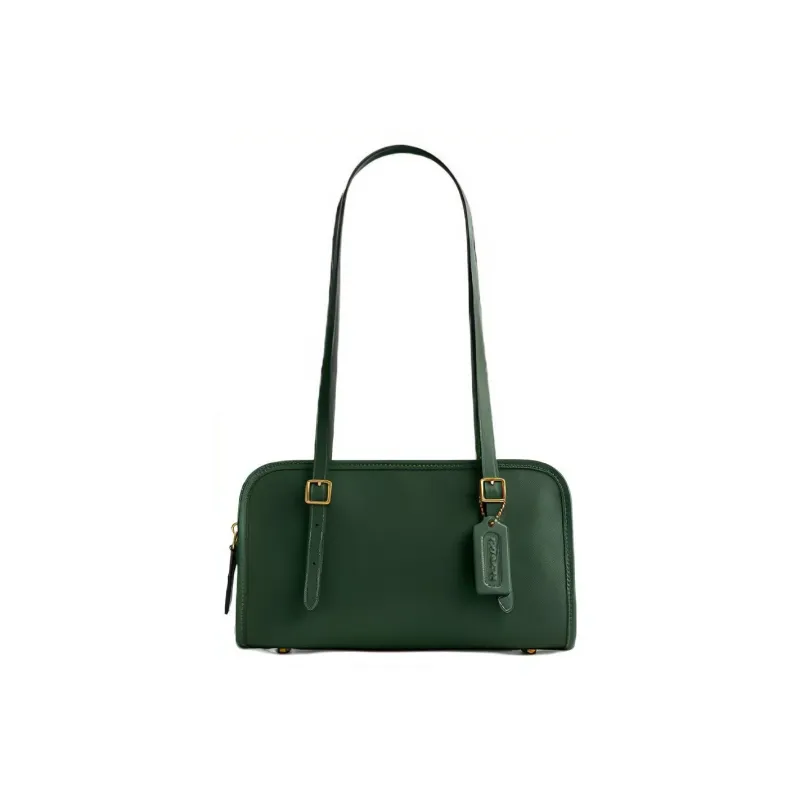 COACH Swing Zip Leather Shoulder Bag, Handbag, Shoulder Bag Women's Dark Green-0