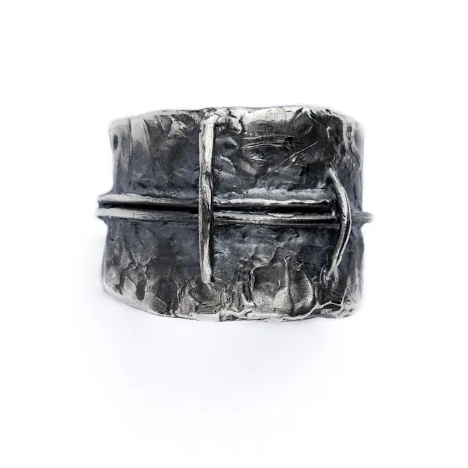 M.Wong Handmade Textured Distressed Burnished 925 Sterling Silver Open Ended Ring Couple Rings Unisex-4