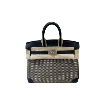HERMES Birkin Canvas With Swift Leather Birkin Bag Handbag Women's Black
