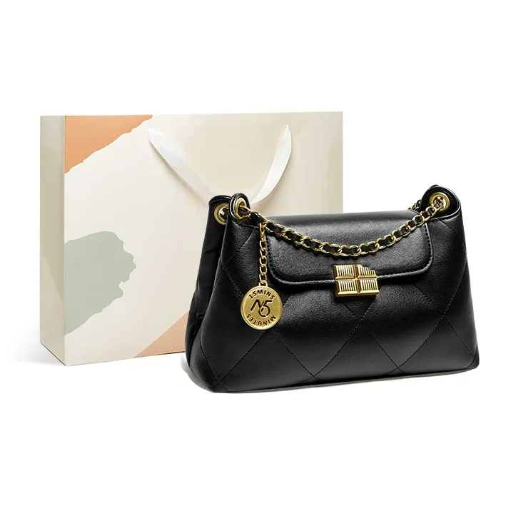 15 MINS Cow Leather Soft Leather Shoulder Bag Crossbody Bag Shoulder Bag Women's Black-0