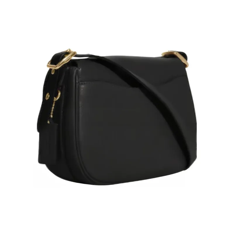 COACH Macie Refined Pebble Leather Saddle Bag, Shoulder Bag, Crossbody Bag Medium Size Women's Black-1