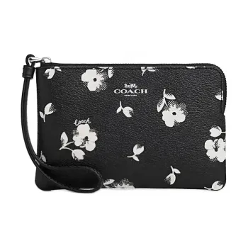 COACH Corner Zip Leather Wrist Bag Clutch Small Size Women's Silver Hardware & Chalk Multicolor