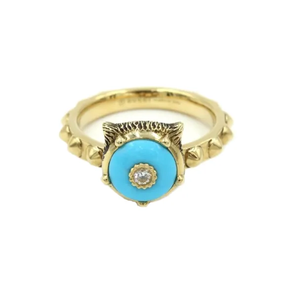 GUCCI 18K Gold Diamond Turquoise Rings Women's Gold-1