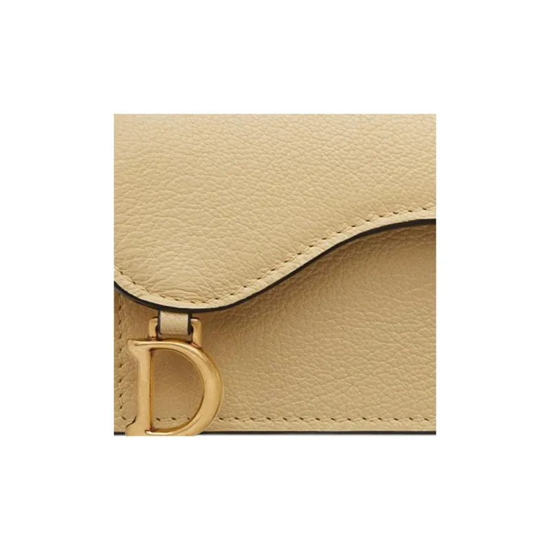 DIOR Saddle Sheepskin Card Clip Card Holder Women's Light Yellow-5