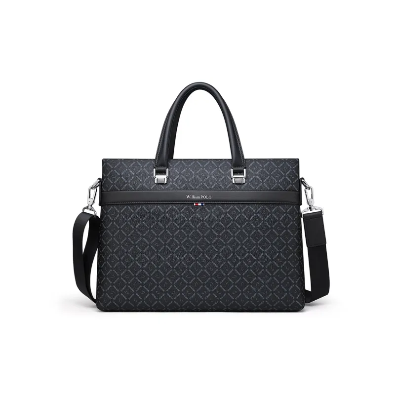 WilliamPOLO PVC Portable Briefcase Fits 15 Inch Laptop Bag Large Size Men's Black-0