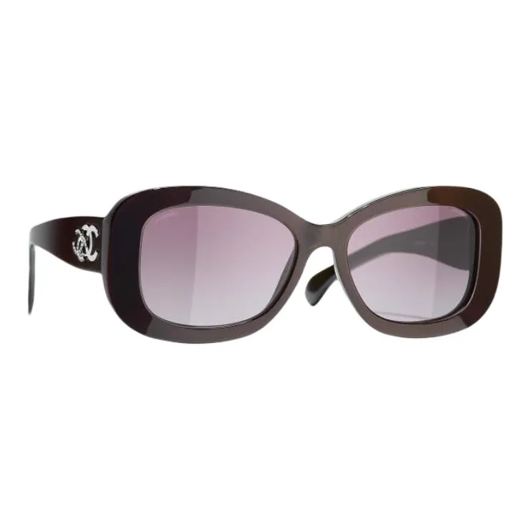 CHANEL Acetate Square Sunglasses Women's Burgundy-1
