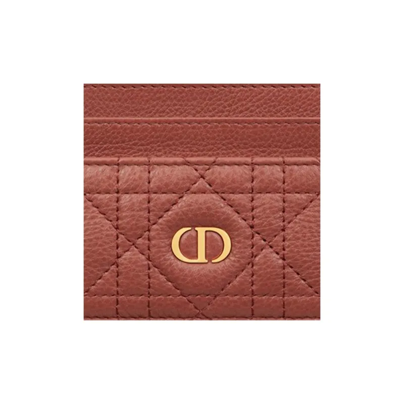 DIOR Caro Soft Calfskin Card Clip Card Holder Women's Red-3